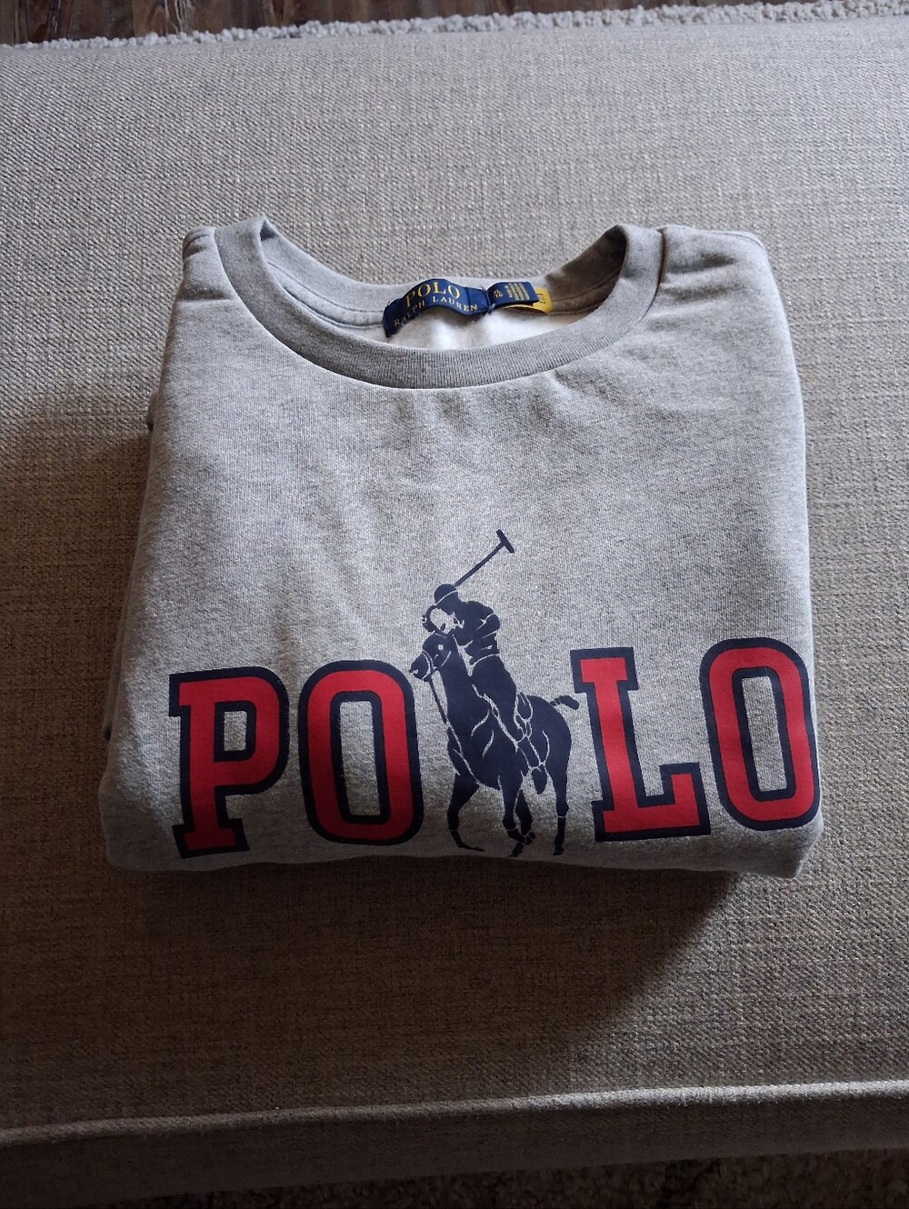 Polo by Ralph Lauren Gray Crewneck Sweatshirt with Red & Navy Logo